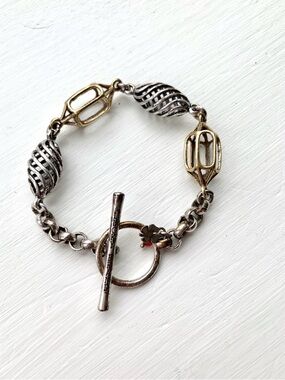 Lucky Brand metal silver gold tone toggle bracelet